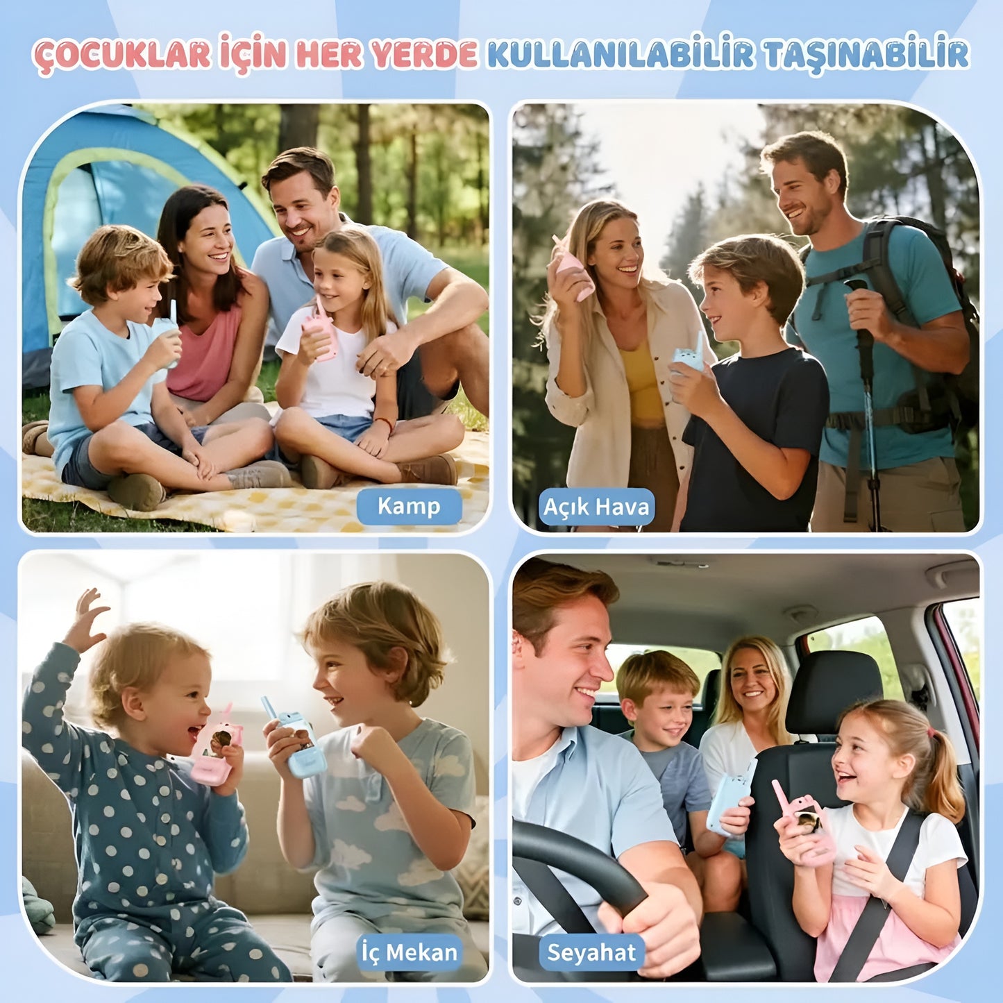 Görüntülü Çocuk Telsizi – Wi-Fi ve Bluetooth Gerektirmez! – 4 Ses Efektli (2'li Set)