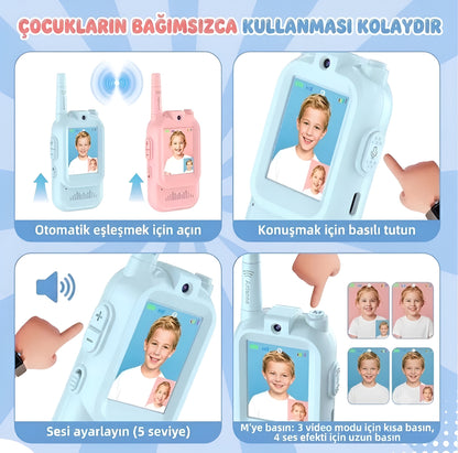 Görüntülü Çocuk Telsizi – Wi-Fi ve Bluetooth Gerektirmez! – 4 Ses Efektli (2'li Set)