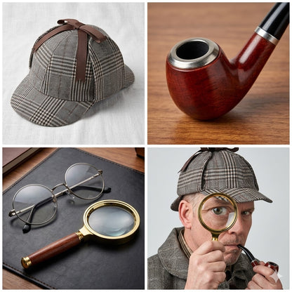Holmes Dedektif Seti – Şapka, Pipo, Büyüteç Kostüm Aksesuar Seti