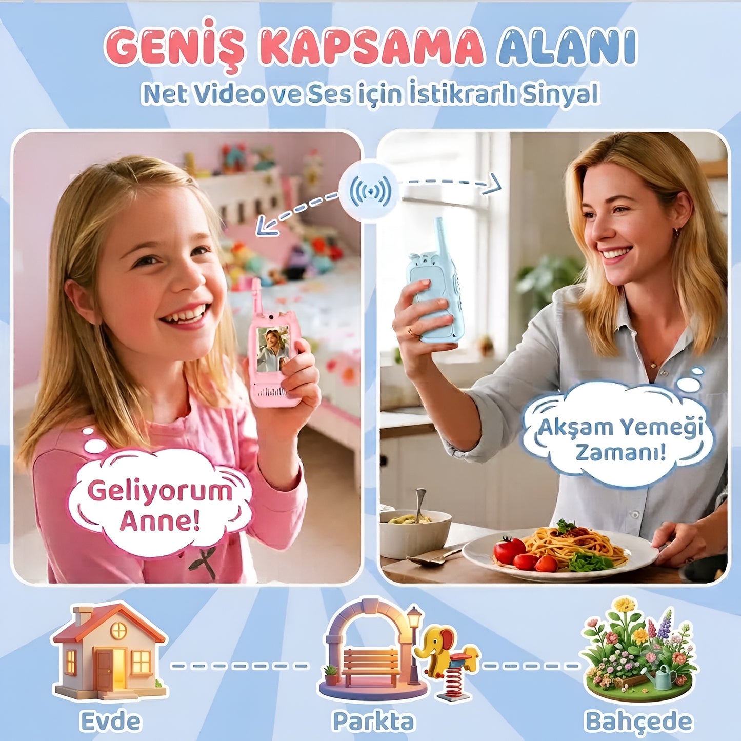 Görüntülü Çocuk Telsizi – Wi-Fi ve Bluetooth Gerektirmez! – 4 Ses Efektli (2'li Set)
