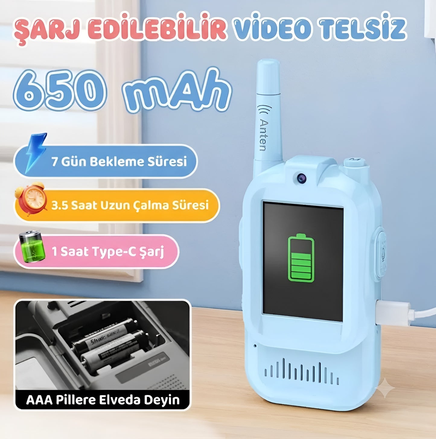 Görüntülü Çocuk Telsizi – Wi-Fi ve Bluetooth Gerektirmez! – 4 Ses Efektli (2'li Set)